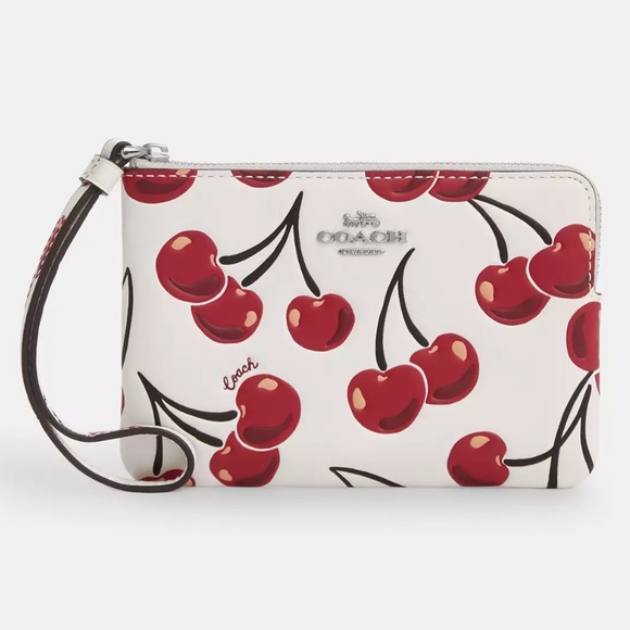 Coach Corner Zip Wristlet With Cherry Print nwt in packaging - Picture 1 of 5